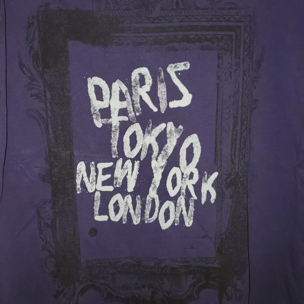 Guess Men's V-Neck T-shirt New York Paris London purple size Medium - Picture 4 of 7